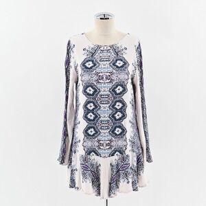 Free People Smooth Talker Mini Dress‎ Womens Size S Blush Pink Boho Long Sleeve